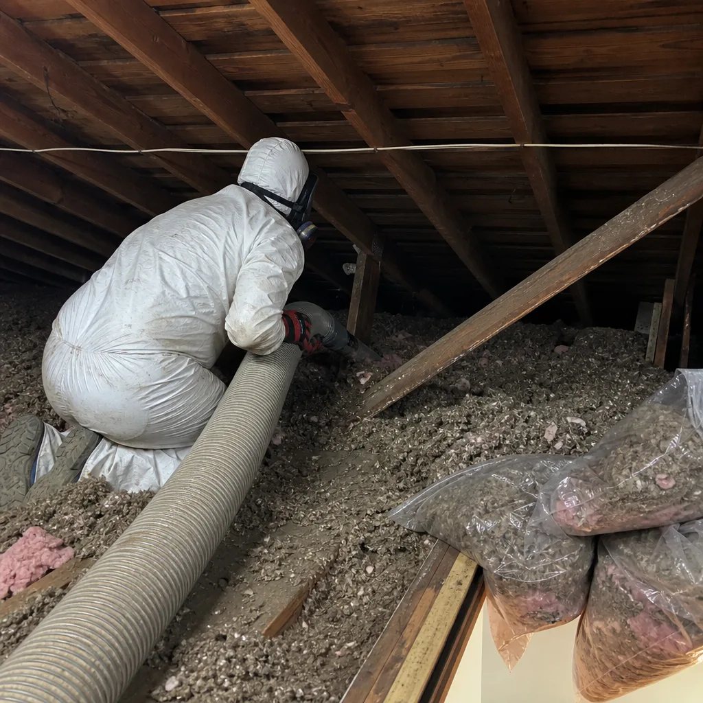 Professional performing attic insulation removal and replacement service nationwide